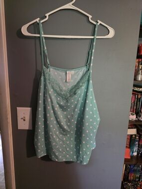 Mint Polka Dot Lace Trim Cami Top - Womens Intimates